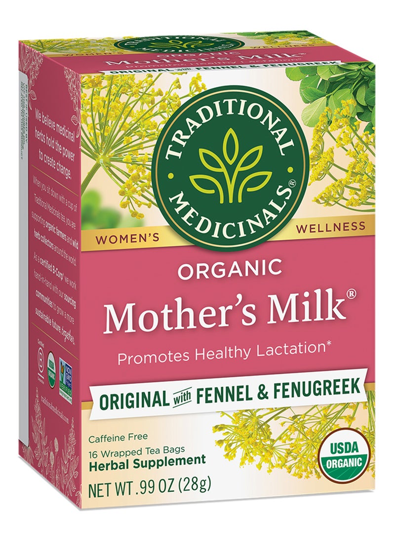 Traditional Medicinals Organic Mother's Milk, Promotes Healthy Lactation, Fennel & Fenugreek, Caffeine Free, 16 Tea Bags - Image 1